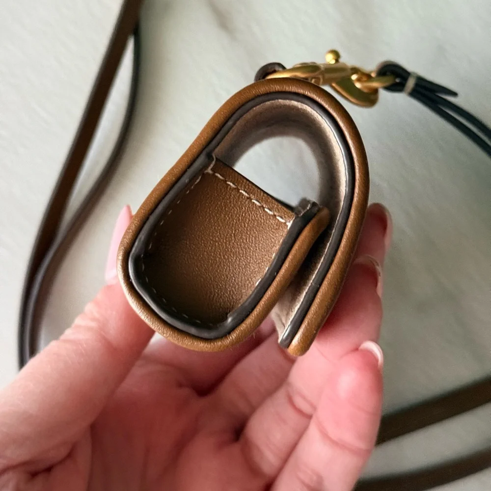 Tory Burch Tan Logo AirPod Holder Bag Charm on Strap